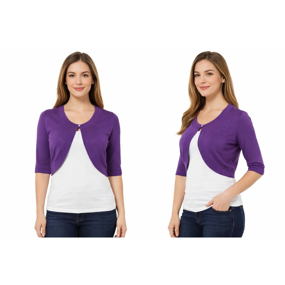 Dressbarn Cardigan Sweater Womens Large Purple Button Front Lightweight Classic